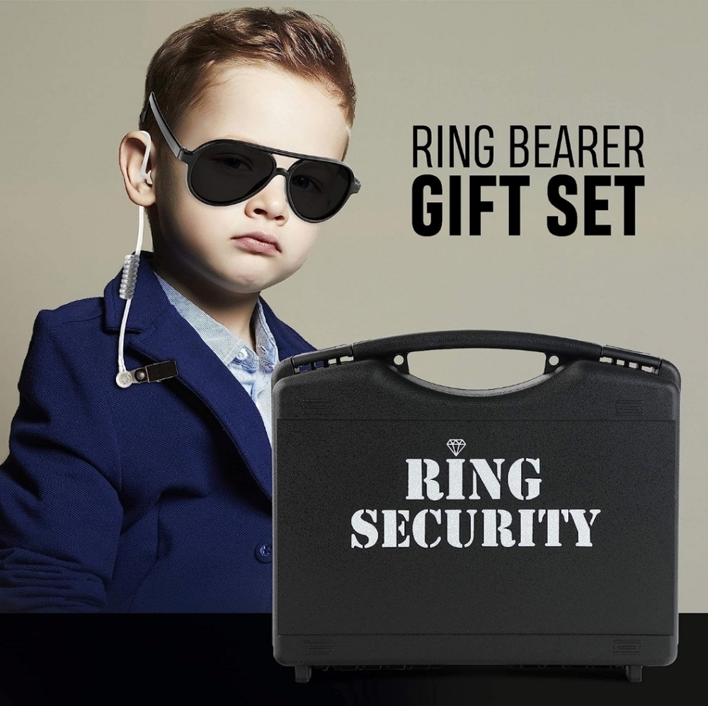 2 Wedding Ring Bearer Security Sets - Case, Sunglasses, Ear Piece